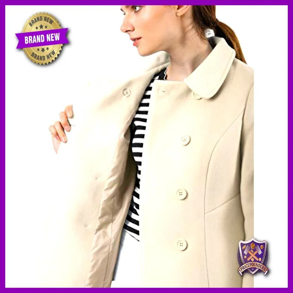 Peter Pan Collar Double Breasted Long Trench Pea Coat Classic Elegant Workwear